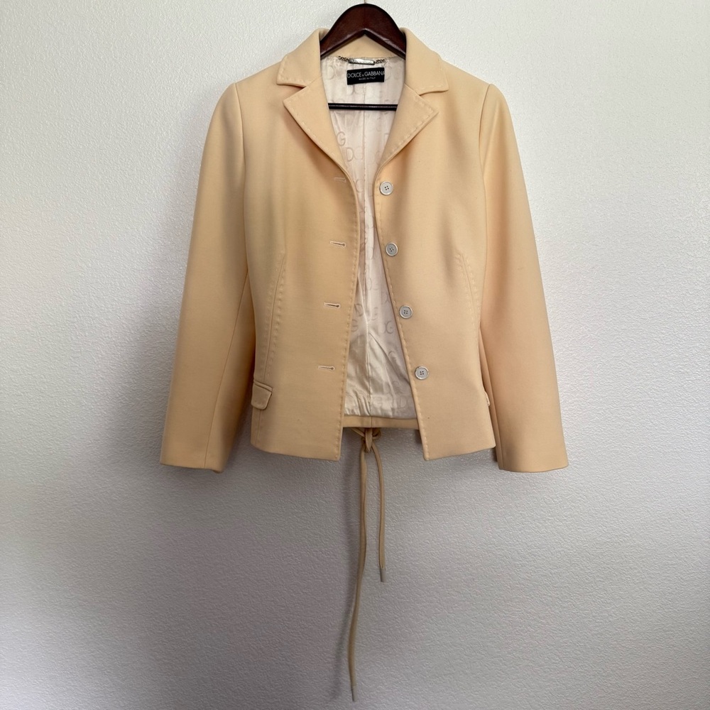 Dolce & Gabbana Virgin Wool Cream Belted Blazer Coat 42